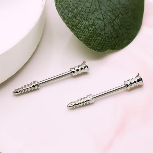 14G Wrench Barbell Nipple Ring 316L Anchor and Rudder Nipple Barbell Screw Nipple Rings Body Piercing Jewelry for Women Men - color: Silver：Screw