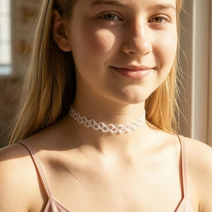 PAGOW Tattoo Choker Set, Stretchy 90s Choker Necklace, Adjustable Retro Y2K Gothic Grunge Chokers Jewelry Accessories - color: Black,Clear,12Pcs