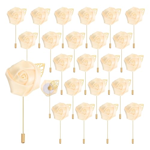 uxcell 24pcs Light Yellow Rose Boutonnieres Flower Pins for Wedding | Buttonholes Pocket Boutonnieres for Wedding Ceremony Anniversary Prom Formal Dinner Party - color: Light Yellow