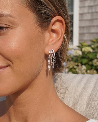 Gold Earrings for Women Trendy 14K Gold Plated Dangle Earrings Small Hoop Huggie Drop Stud Earrings Cubic Zirconia Simple Minimalist Dainty Chain Tassel Hypoallergenic Earrings - color: Chain & Silver