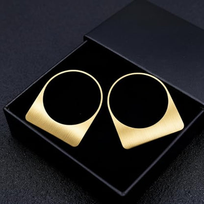 Large Earrings for Women Statement, Chunky Hoop 14k Gold Plated Big Geometric Hollow Brushed Metal Drop Dangle Studs Stainless Steel Jewelry for Womens Gift Christmas - color: Gold