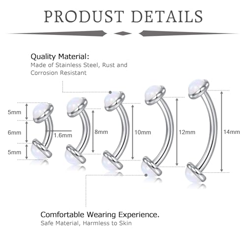 VCMART 14g Belly Button Ring Belly Button Piercing Belly Rings Surgical Steel Belly Button Rings 6mm 8mm 10mm 12mm 14mm 16mm 18mm Short Long Bar Belly Piercing Jewelry for Women Silver - color: E1 -6/8/10/12/14MM