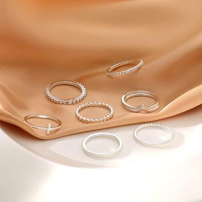 RLMOON 8PCS Gold Silver Rings for Women Non Tarnish Stackable Ring Set | 14K Gold Plated Dainty CZ Simulated Diamond Ring Eternity Wedding Band Gold Stacking Thumb Rings Size 4-12 - color: Gold Stackable Rings
