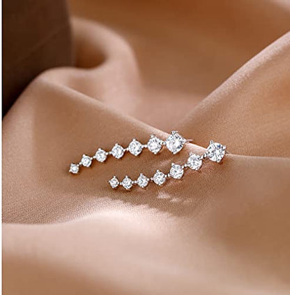 Reffeer Solid 925 Sterling Silver 7 Crystals Cuff Earrings Climber for Women Crawler Earrings Wraps - color: A-Silver