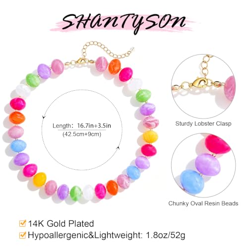 Colorful Chunky Beaded Necklaces for Women Multicolor Large Round Resin Beads Collar Necklace Boho Trendy Statement Chokers Y2K Summer Beach Jewelry - color: Candy Rainbow-Oval