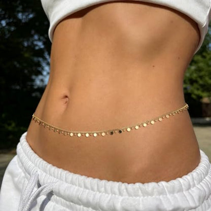 JINEAR 14K Gold Plated Waist Chain for Women Body Chain Belly Chains | Dainty Bead Chains Waterproof Summer Beach Bikini Accessories Gold Jewelry Belt Festival Outfits for Women - color: Big Glitter Body Chains