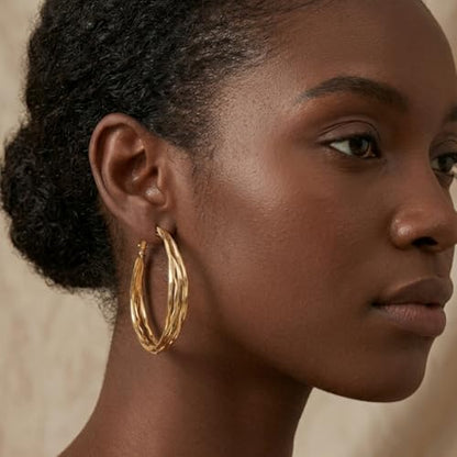 Dangle Flower Gold Earrings for Women, Trendy Statement Hoop Earrings, Gold Floral Drop Earrings Jewelry for Gifts - color: Curved - 14K Gold