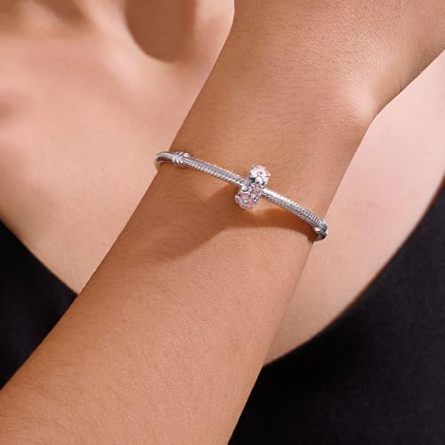 KEQ Clip Spacer Charm for Bracelet 925 Silver Pave Cubic Zirconia Clip Lock Stopper Bead Spacer For Women Bracelets Stopper Birthday Gifts European Openable Beads 2pcs - color: Cherry