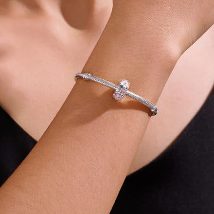 KEQ Clip Spacer Charm for Bracelet 925 Silver Pave Cubic Zirconia Clip Lock Stopper Bead Spacer For Women Bracelets Stopper Birthday Gifts European Openable Beads 2pcs - color: Cherry