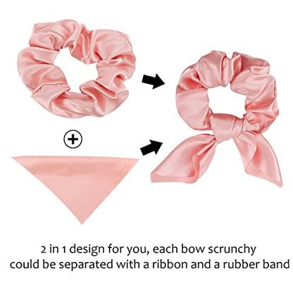 20 Pack Pink Bow Scrunchies for Thick Hair, Satin Silk Ponytail Holders with Ribbon for Girls and Women - color: Pink