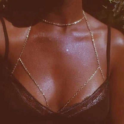 Gold Plated Body Chain for Women, Layered Bikini Waist Chain | Sexy Rhinestone Body Jewelry, Chest Belly Chain, Adjustable Fit, Crossover Design, Summer Beach Parties and Vacations - color: Gold7