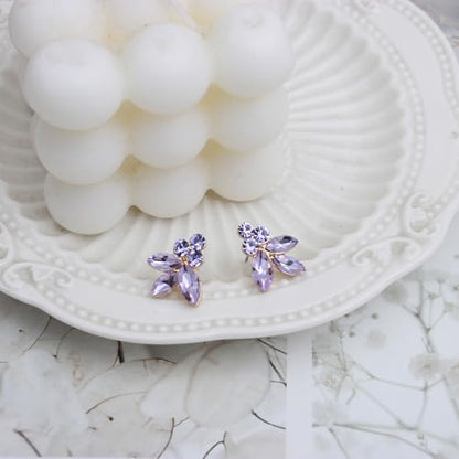 Bridal Wedding Crystal Leaf Choker Necklace Dangle Earring Bracelet Brides Bridesmaid Jewelry Set for Women - color: Violet-Gold Plated