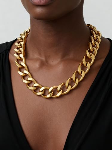 ChainsPro Cuban Link Chain for Women,Stainless Steel Chunky Necklace Silver/Gold Plated Thick Chain Choker, 12/16/20 mm Width,18" and 20" Punk Hip Hop Trendy Non Tarnish Jewelry Gifts - color: Gold Plated, style: 20mm-20"