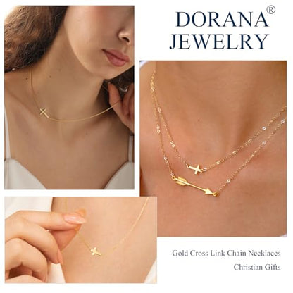 14K Gold Layered Cross Necklaces for Women,Tiny Small Sideways Cross Necklace Minimalist Christian Jewelry Gifts First Communion Confirmation Easter Stuff,2Pcs - color: Style D，Satellite with sideway cross