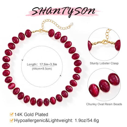 Colorful Chunky Beaded Necklaces for Women Multicolor Large Round Resin Beads Collar Necklace Boho Trendy Statement Chokers Y2K Summer Beach Jewelry - color: Burgundy-Oval