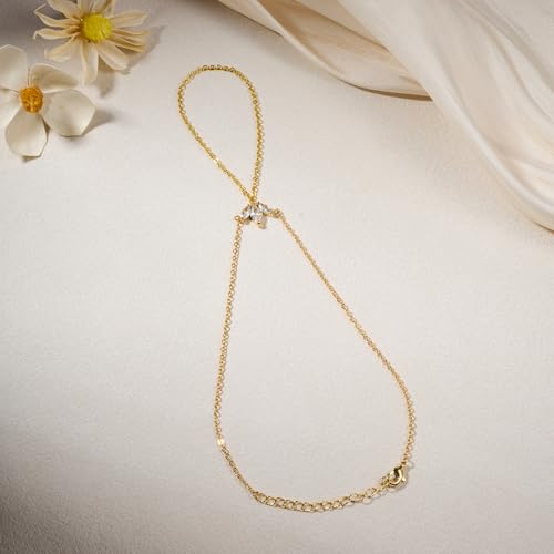 AceFun 1PC Gold Hand Chain Bracelet for Women Rhinestones Crown Pearls Beads Finger Ring Bracelets Trendy Dainty Simple Waterproof Bracelet Fashion Body Jewelry for Ladies - color: Crown