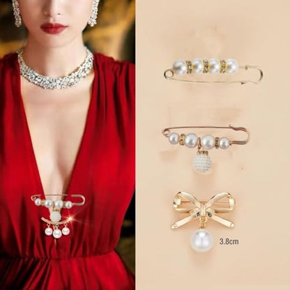 76 Pieces Pearl Brooch Pins Set, Scarf Ring Clips and Sweater Shawl Safety Pins and with Cover up Buttons Pins for Women T-Shirt Dress