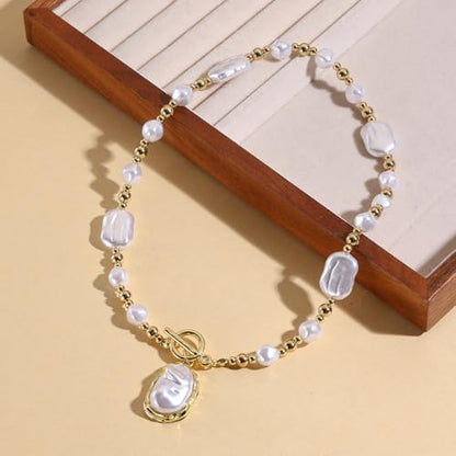 Chunky Pearl Necklaces for Women Chunky Baroque Pearl Beaded Gold Chain Link Pearls Pendant Necklace White Pearls Necklace Valentine's Day Jewelry Gifts Party Prom Birthday Outfits Accessorie - style: Pearl Bead Necklace, Pearl Pendant