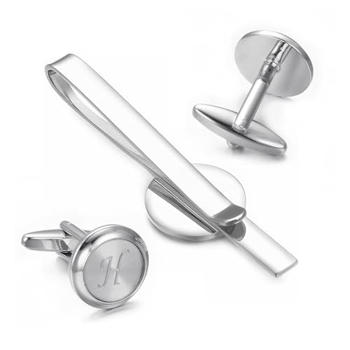 Monogram Cufflinks For Men Silver Tie Clip And Cufflink Set Suit Accessories Men - style: Monogram Cufflinks H