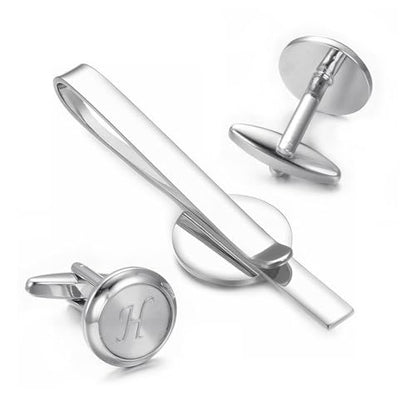 Monogram Cufflinks For Men Silver Tie Clip And Cufflink Set Suit Accessories Men - style: Monogram Cufflinks H