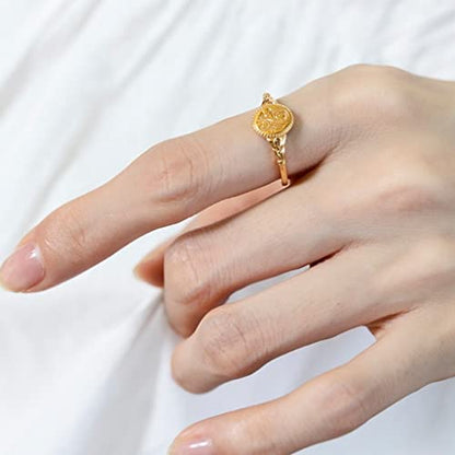 Jude Jewelers Stainless Steel Leaf Flower Signet Style Wedding Statement Promise Anniversary Engagement Ring - color: Gold