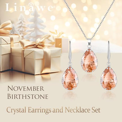 Linawe Crystal Jewelry Sets for Women, Imitation Diamond Pendant Necklace, Rhinestone Drop Dangle Earrings, Birthstone Cubic Zirconia Matching Wedding Jewelry, 14K Gold/Rose Gold/Silver Tones - color: Silver,Citrine,Nov