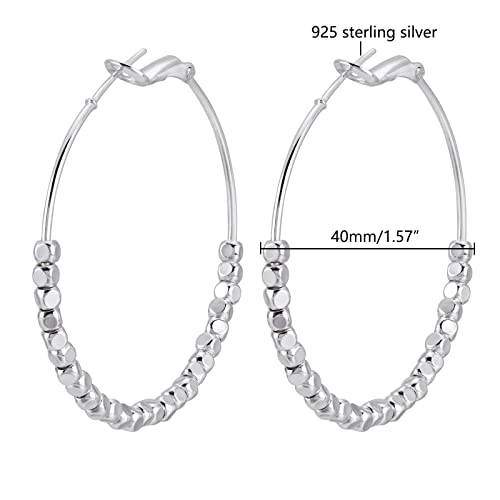 Gold Earrings 14k Gold Plated Hoop Earrings Dainty Pearl hoop Disc Coin Bead Starfish Teardrop Circle Dangle Drop Earrings for Women Hypoallergenic Jewelry Gifts - color: 40mm Silver Hoop