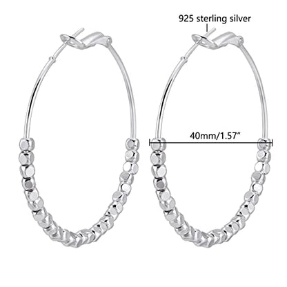 Gold Earrings 14k Gold Plated Hoop Earrings Dainty Pearl hoop Disc Coin Bead Starfish Teardrop Circle Dangle Drop Earrings for Women Hypoallergenic Jewelry Gifts - color: 40mm Silver Hoop
