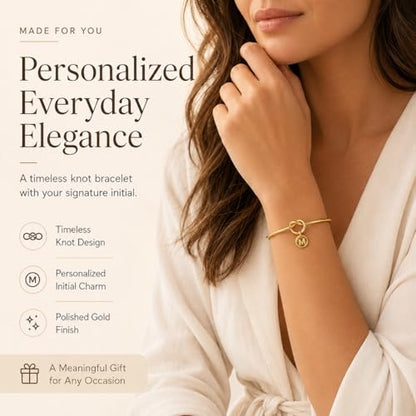 LemonRose Initial Bracelets for Women - Dainty Tie the Knot Letter A-Z 14K Gold Plated for Women Gold Cuff Bracelet for Womens Jewelry Personalized Bridesmaid Proposal Gifts - color: Gold M