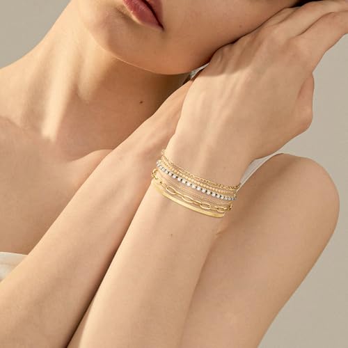 Bracelets for Women, Dainty Stackable Bracelet Stack Sets Tiny Box Chain Adjustable Bracelets Minimalist Cute Jewelry Paperclip Link Layered Waterproof Jewelry Sets Gifts - style: 6-PIECE IMITATION-DIAMOND