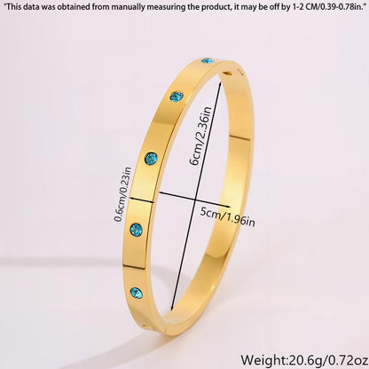 Women’s Gold Bracelet with Blue Crystals – Stainless Steel Slim Hinged Bangle