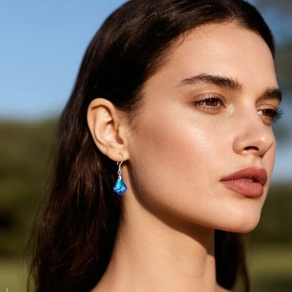 Austrian Crystal Baroque Drop Dangle Earrings for Women 925 Sterling Silver Hook Hypoallergenic Jewelry - color: Bermuda Blue
