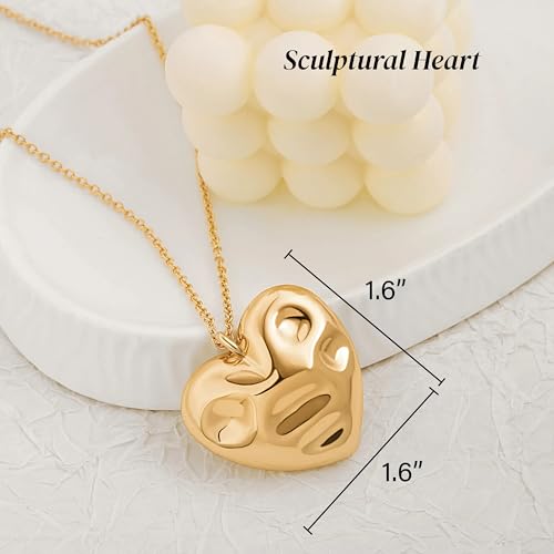 PEARLADA 18k Gold Plated Chain Long Necklace, Boho Sweater Necklace for Women, Geometric Pendant Y Necklace - color: Heart