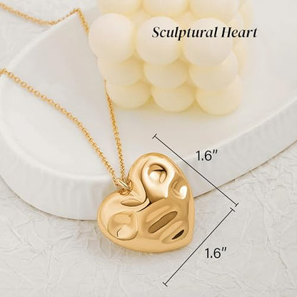 PEARLADA 18k Gold Plated Chain Long Necklace, Boho Sweater Necklace for Women, Geometric Pendant Y Necklace - color: Heart