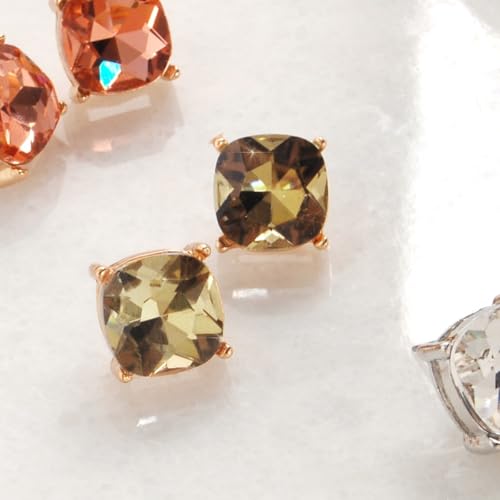 Large Square Stud Earrings for Women - Big Sparkly Rhinestone Studs | Plated in Gold Tone or Silver Tone, Hypoallergenic and Safe for Sensitive Ears - color: Simulated Topaz