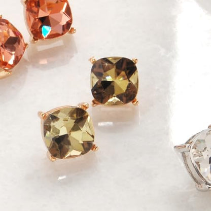 Large Square Stud Earrings for Women - Big Sparkly Rhinestone Studs | Plated in Gold Tone or Silver Tone, Hypoallergenic and Safe for Sensitive Ears - color: Simulated Topaz