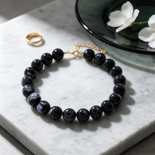 Chunky Necklaces for Women Trendy 20MM Large Resin Beaded Necklace Bold Statement Chunky Choker Necklace Boho Beads Summer Beach Jewelry - color: Black