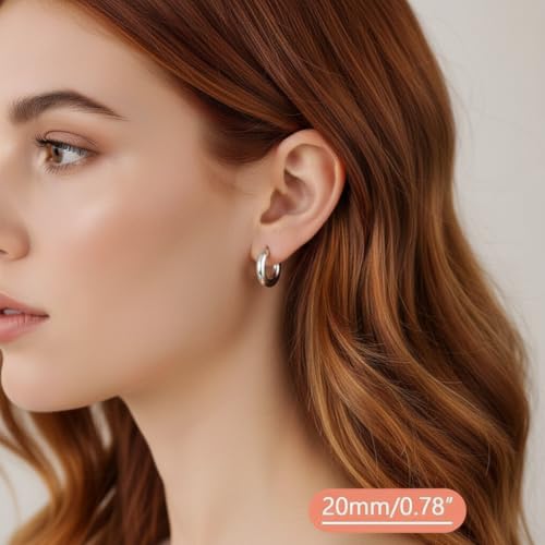 316L Chunky Stainless Steel Hoop Earrings, Fashionable Lightweight Hollow Open Hoops, Hypoallergenic Whtie Gold Plated Pipe Earrings for Women - style: 20mm, White Gold
