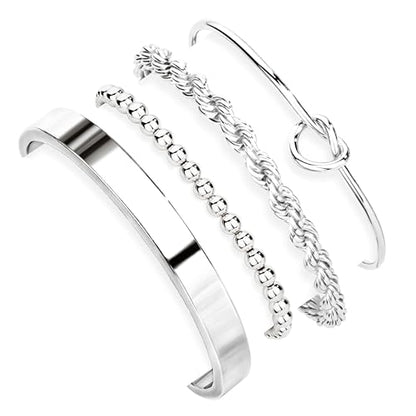 925 Sterling Silver Bracelets for Women Stack, Trendy Tennis Bangle Cuff Jewelry Set 14K Gold Plated, Adjustable Bracelet Set for Wrist Essentials, Women Fashion Watch Band Acecessories - style: Braccelet_4pcs_03Silver