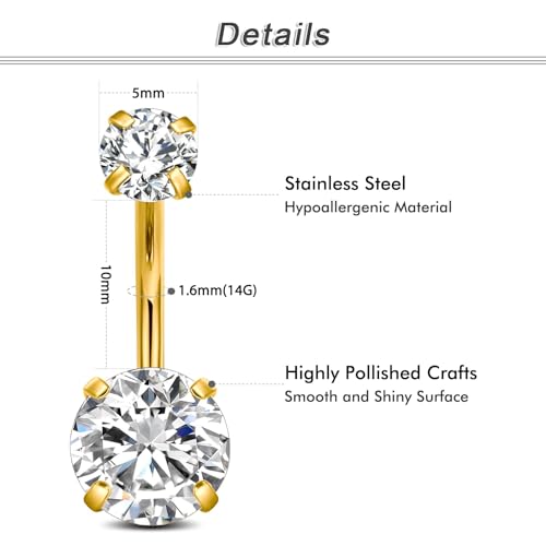 Briana Williams Belly Button Ring Belly Rings Belly Button Piercing Gold Belly Button Ring for Women Clicker Belly Ring Belly Piercing Stainless Steel 14g 10mm Blley Navel Rings Piercing Jewelry - color: D5 -4pcs, gold