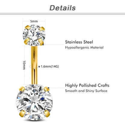 Briana Williams Belly Button Ring Belly Rings Belly Button Piercing Gold Belly Button Ring for Women Clicker Belly Ring Belly Piercing Stainless Steel 14g 10mm Blley Navel Rings Piercing Jewelry - color: D5 -4pcs, gold