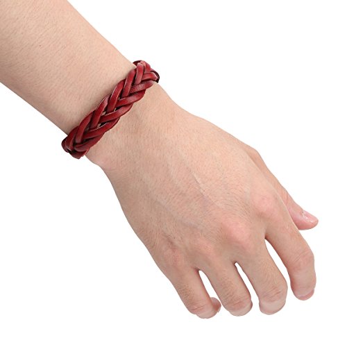 CCBFY Genuine Leather Bracelet Braided Sporty Wide Wristband Punk Jewelry for Men Women - color: 1 Piece - Wine Red