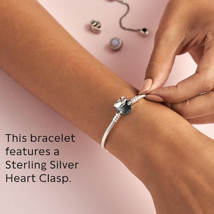 PANDORA Heart Clasp Snake Chain Bracelet - Heart Clasp - Romantic Jewelry for Her with Gift Box - Compatible Moments Charms