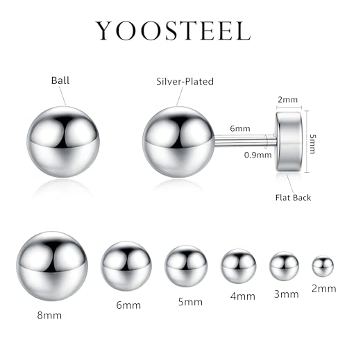 6 Pairs Hypoallergenic Flat Back Earrings for Women Girls,Stud Earring Set | Cartilage Earrings for Sensitive Ears,Cubic Zirconia Ball Pearl Earring,Screw Back Helix Conch Piercing Sets,Jewelry Gifts - color: Ball-Sliver-Plated