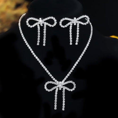 Gold Rhinestone Jewelry Set for Women Crystal Choker Necklaces Drop Earrings Adjustable Bracelet Elegant Prom Bridal Jewelry - color: Silver A