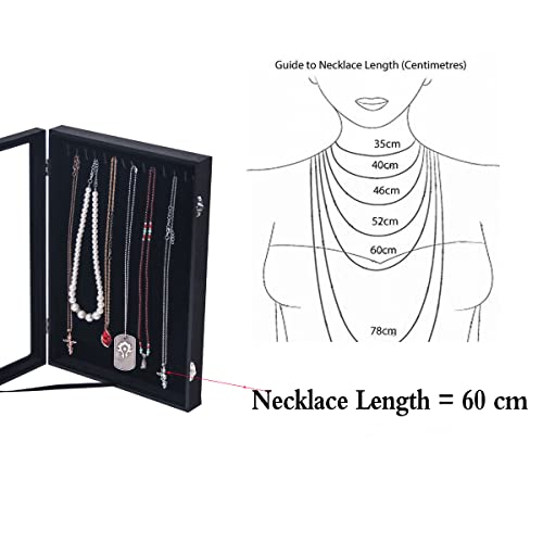 Vertical Necklace Holder Organizer,Necklace Storage,Necklace Organizer Box,Jewelry Tray with Glass Lid (Black Velvet)