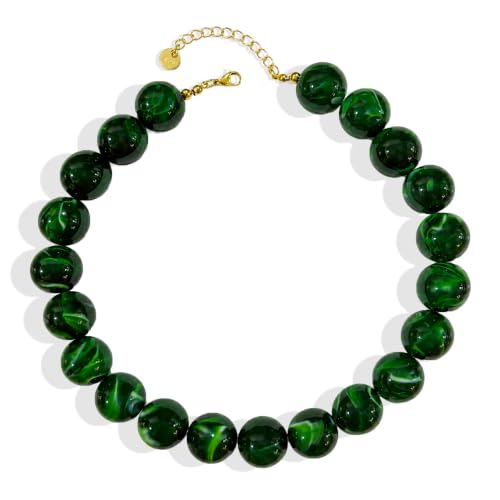 Colorful Chunky Beaded Necklaces for Women Trendy Large Bead Statement Necklace Boho Resin Bead Choker Summer Beach Jewelry Gifts Accessories - color: Dark Green