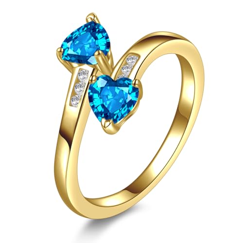 Yaresul 1CT Adjustable Women Heart Ring 14K Gold Plated Birthstone Rings for Women Promise Ring for her Simulated Gemstone Statement Stackable Band Width 2mm Open Size 5~9 - color: L-December-Created Topaz
