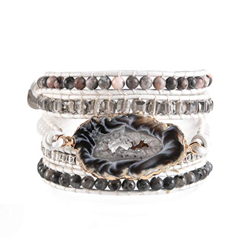 YGLINE Boho Handmade Wrap Leather Tube Crystal Stone Bracelet for Women - color: Druzy-5w