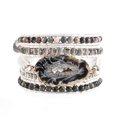 YGLINE Boho Handmade Wrap Leather Tube Crystal Stone Bracelet for Women - color: Druzy-5w